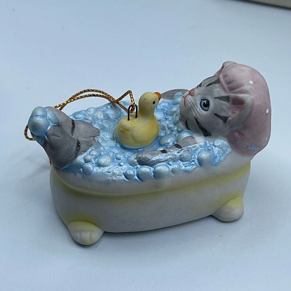VTG 1988 Kitty Cucumber & rubber duck ornament B.Shackman Schmid